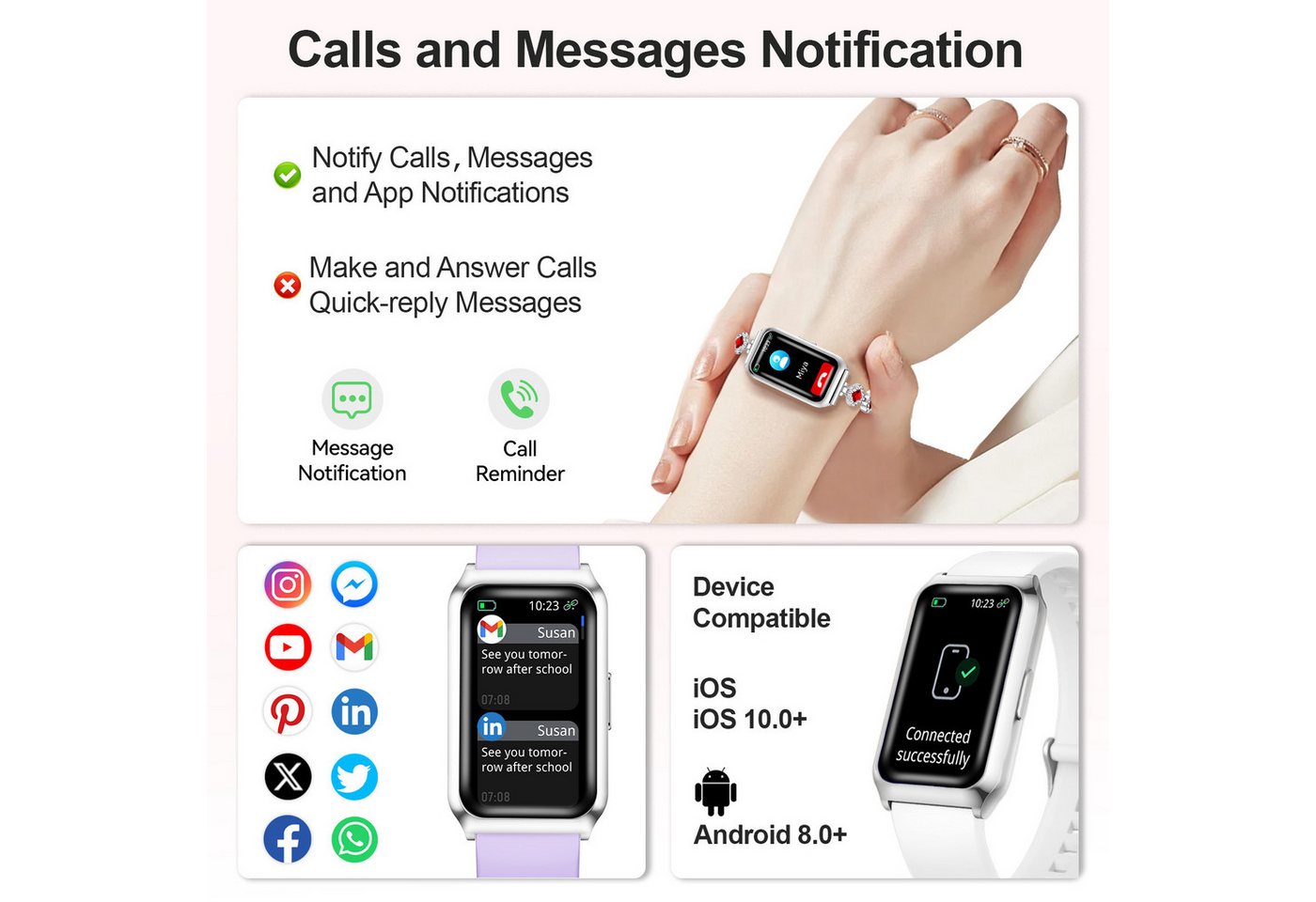 ibettertec Smartwatch Damen,Neue Fitness Tracker Uhr Smartwatch (Smartwatch Fitness Tracker Uhr IP68 Wasserdicht,1.7" HD Voll Touchscreen Fitnessuhr Tracker mit – Bild 4 von 5