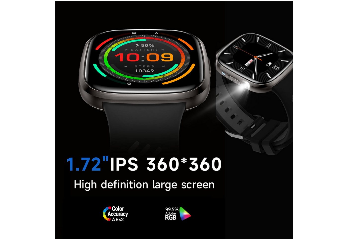 ibettertec Smartwatch Damen Herren, 1,72" HD Touch Fitnessuhr mit Telefonfunktion Smartwatch Smart Watch Fitness Tracker Uhr mit Pulsmesser, Schlafmonitor Schri – Bild 2 von 5