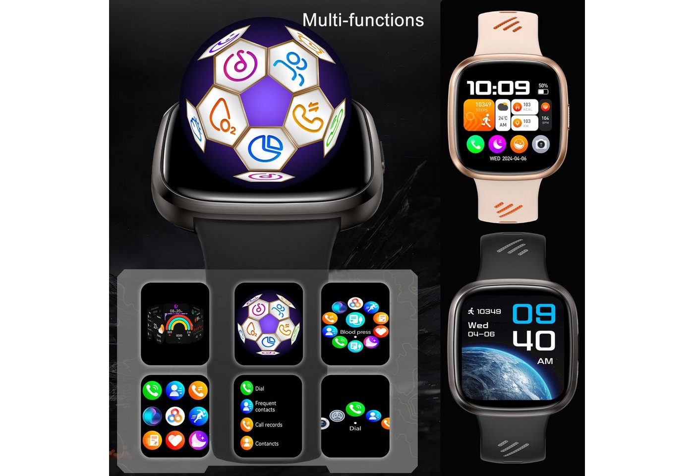 ibettertec Smartwatch Damen Herren, 1,72" HD Touch Fitnessuhr mit Telefonfunktion Smartwatch Smart Watch Fitness Tracker Uhr mit Pulsmesser, Schlafmonitor Schri – Bild 3 von 5