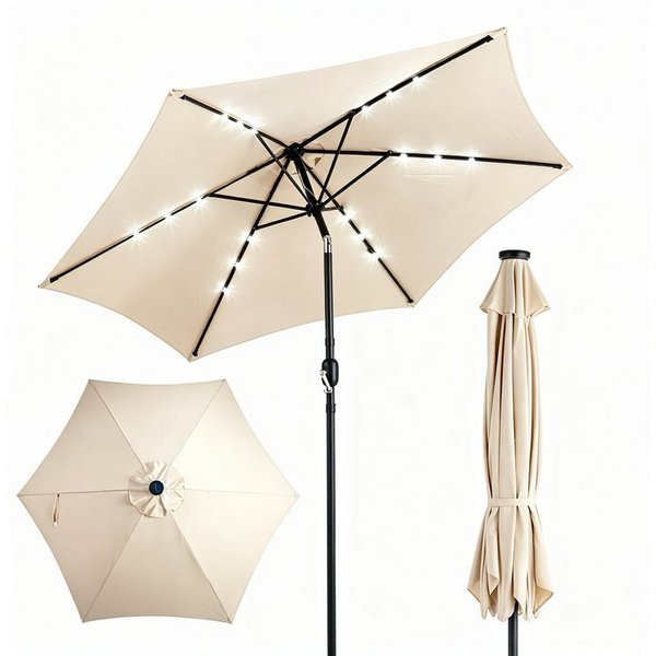ibettertec Sonnenschirm Stabiler Marktschirm mit LED-Lichtern für Garten, Terrasse und Balkon, 9 ft,6 Rippen,Garten, Hinterhof & Pool,Outdoor Tischschirm