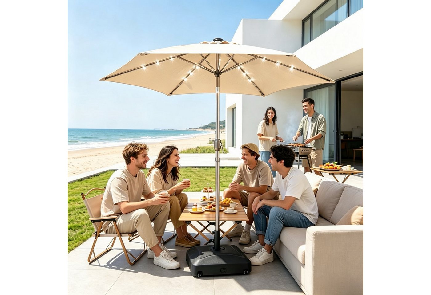 ibettertec Sonnenschirm Stabiler Marktschirm mit LED-Lichtern für Garten, Terrasse und Balkon, 9 ft,6 Rippen,Garten, Hinterhof & Pool,Outdoor Tischschirm – Bild 5 von 5