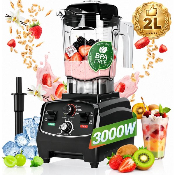 ibettertec Standmixer 2026 Neu 3000W Blender, 2 L Mixer Smoothie Maker, Shaker für Protein, 38.000 U/Min Hochleistungsmixer, mit Rührstab, Selbstreinigend, Time