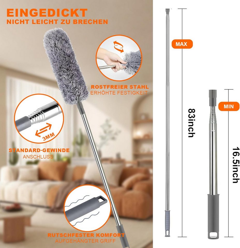 ibettertec Staubwedel Staubwedel Teleskop, Spinnenwebenentferner Mikrofaser Staubwische 7Pcs (7-St), für Reinigung Unter Sofa Spinnweben,Lücken Decken Spinnwebe – Bild 2 von 5