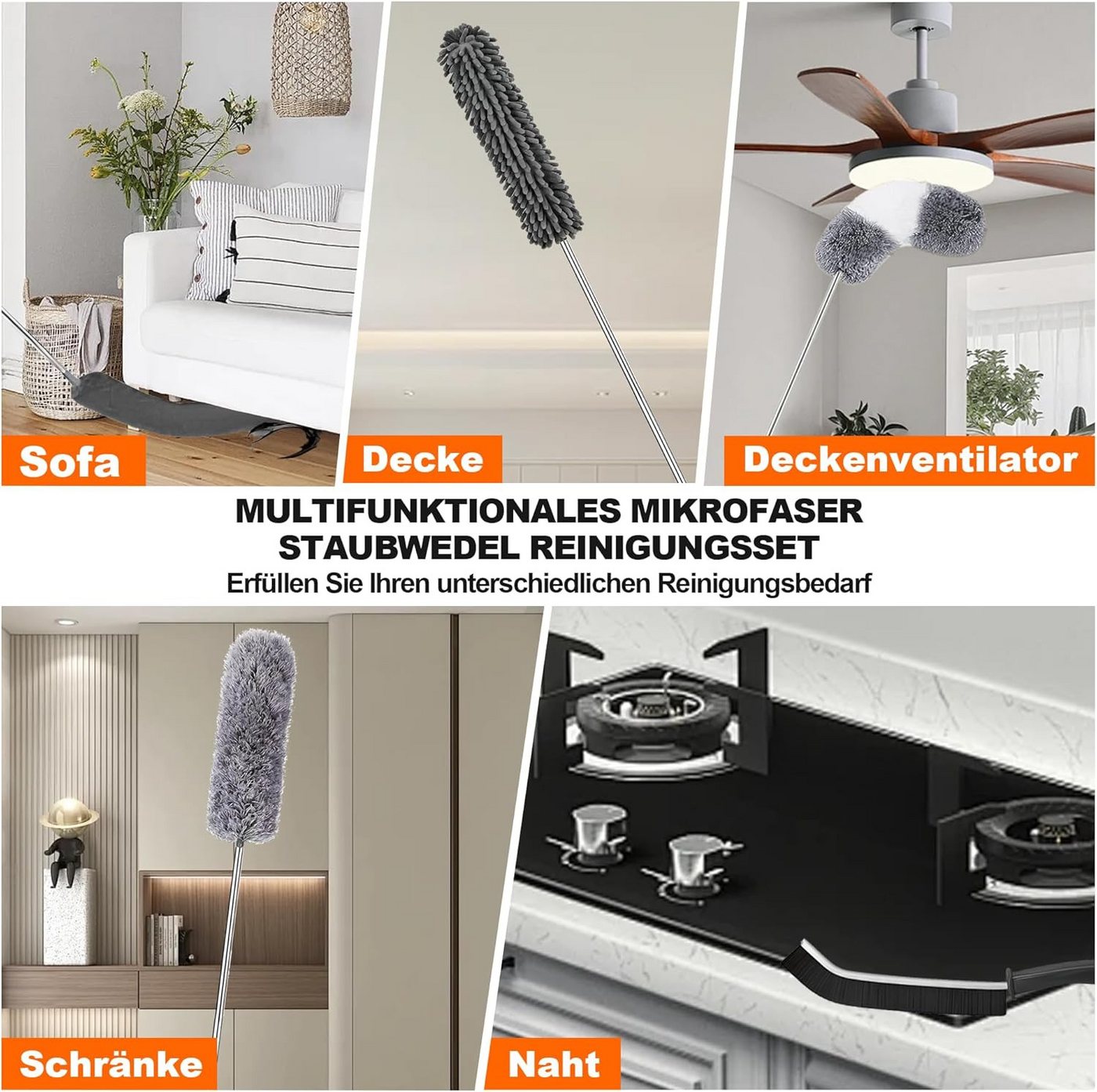 ibettertec Staubwedel Staubwedel Teleskop, Spinnenwebenentferner Mikrofaser Staubwische 7Pcs (7-St), für Reinigung Unter Sofa Spinnweben,Lücken Decken Spinnwebe – Bild 4 von 5