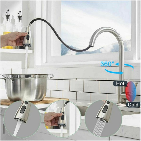 ibettertec Waschtischarmatur Wasserhahn Bad Schwarz,Waschtischarmatur Waschbecken-Küchenarmatur (schwarz,mit Handbrause,Küchenarmatur,ausziehbar,Küchenarmatur,2