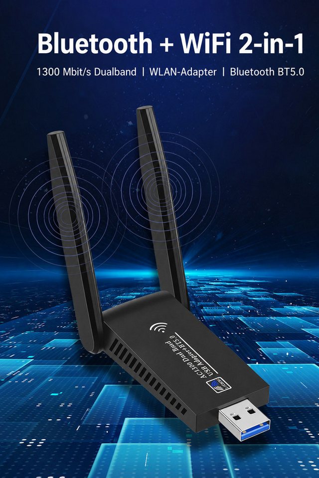 ibettertec WLAN-Stick WLAN Stick Bluetooth 5.0 + WiFi Adapter PC 2-in-1, 1300Mbps Dualband, 5GHz/2,4GHz, WLAN Stick für PC, USB WLAN Adapter für Windows 10/11 – Bild 2 von 5