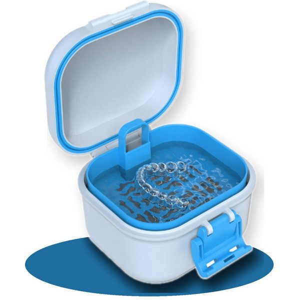ibettertec Zahndose Prothesenfall Organizer mit Sieb Zahnprothesen-Behälter (Set, 1 St., Einschichtige Zahnersatz-Reinigungsbox mit Verschlussclip), Mit Sieb zu