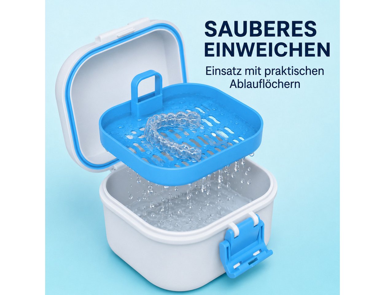 ibettertec Zahndose Prothesenfall Organizer mit Sieb Zahnprothesen-Behälter (Set, 1 St., Einschichtige Zahnersatz-Reinigungsbox mit Verschlussclip), Mit Sieb zu – Bild 3 von 5