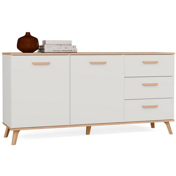 ibonto Eckkommode Kommode skandinavisch weiß Eiche, 150 cm, 3 Schubladen