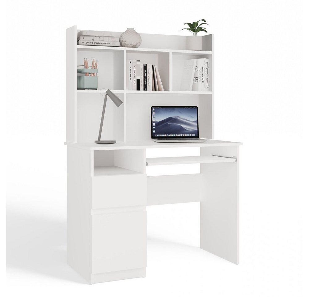 ibonto Schreibtisch Computertisch mit Aufsatz, Tastaturauszug, Schublade und Schrankfach – Bild 5 von 5