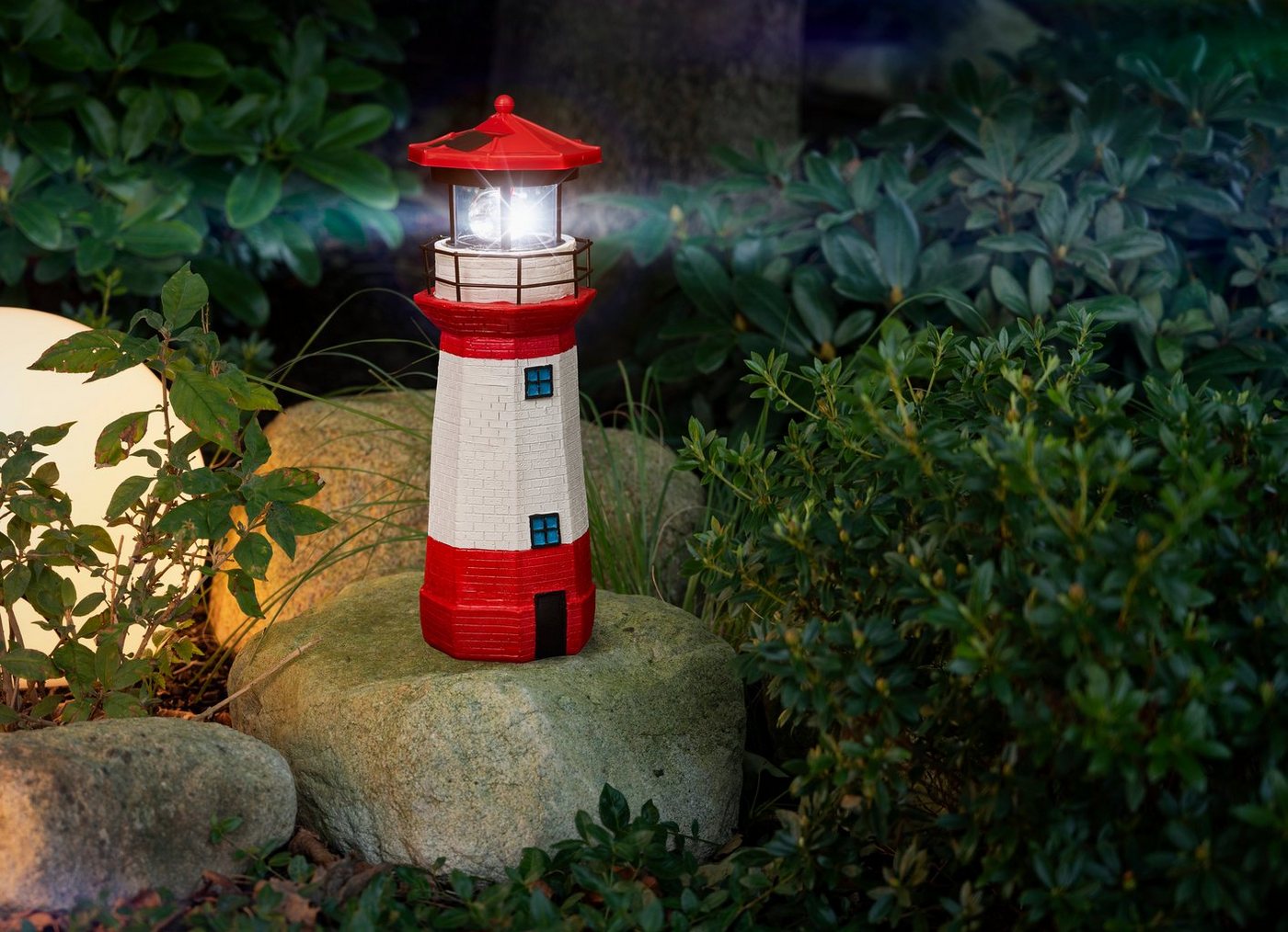 IC Gardenstyle Gartenleuchte LED Solar Leuchtturm mit rotierendem Leuchtfeuer, LED fest integriert, Tageslichtweiß, Einschaltomatik – Bild 4 von 5