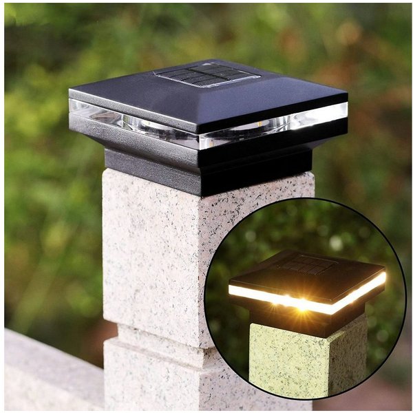 IC Gardenstyle LED Gartenleuchte 2er Set Solar Zaunbeleuchtung für 9 x 9 cm Standardpfosten, LED fest integriert, warm-weiß, Pfostenkappen mit Solarleuchte, Ori