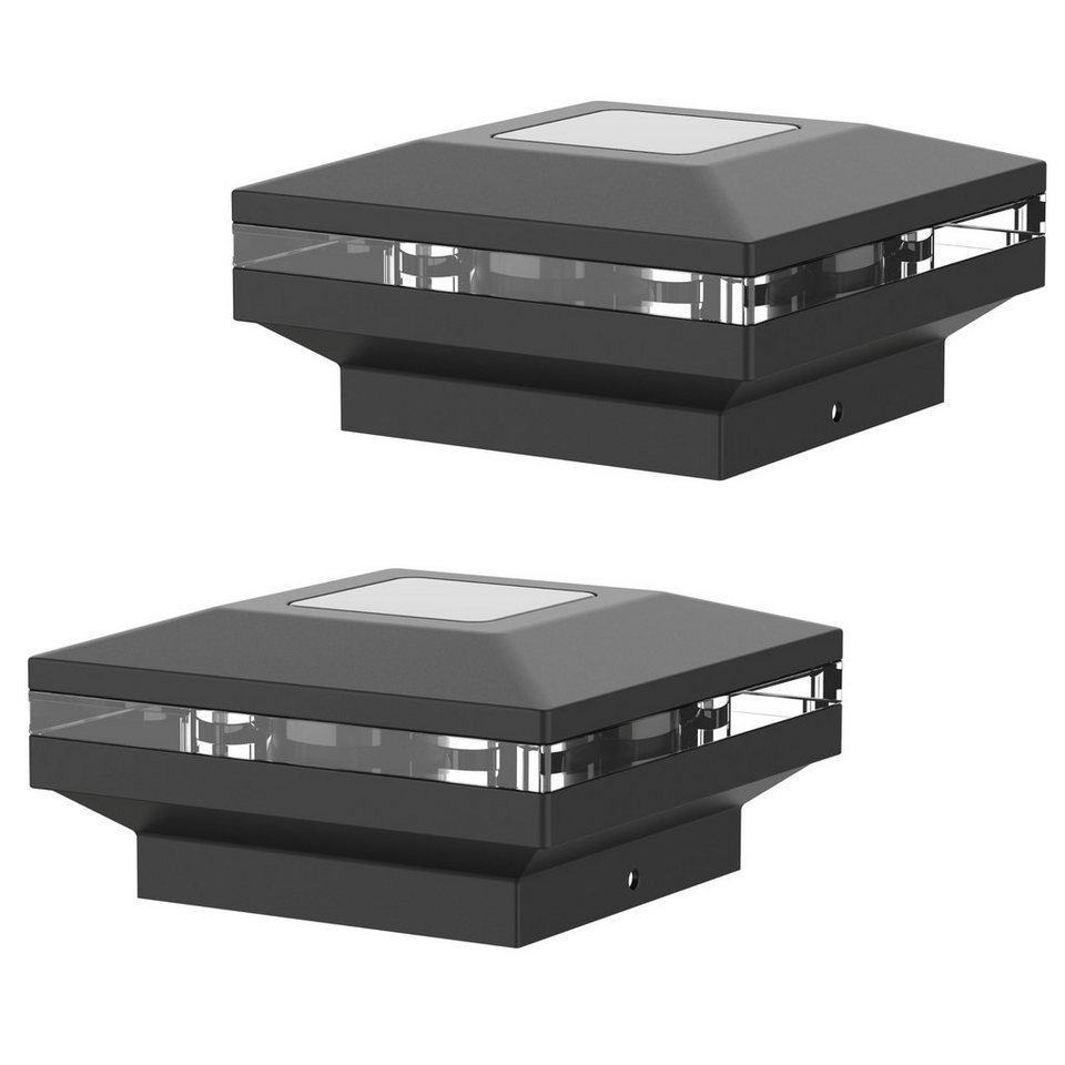 IC Gardenstyle LED Gartenleuchte 2er Set Solar Zaunbeleuchtung für 9 x 9 cm Standardpfosten, LED fest integriert, warm-weiß, Pfostenkappen mit Solarleuchte, Ori – Bild 2 von 5