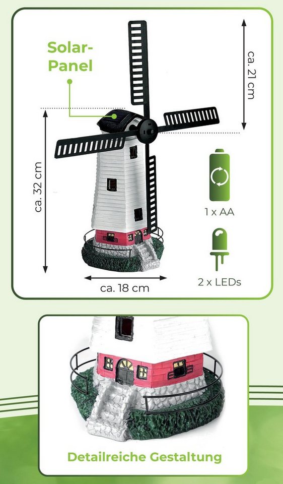 IC Gardenstyle LED Solarleuchte Solar Windmühle mit LED Licht für außen, Solarlampe für den Garten, LED fest integriert, warm-weiß, bewegliche Flügel – Bild 3 von 5