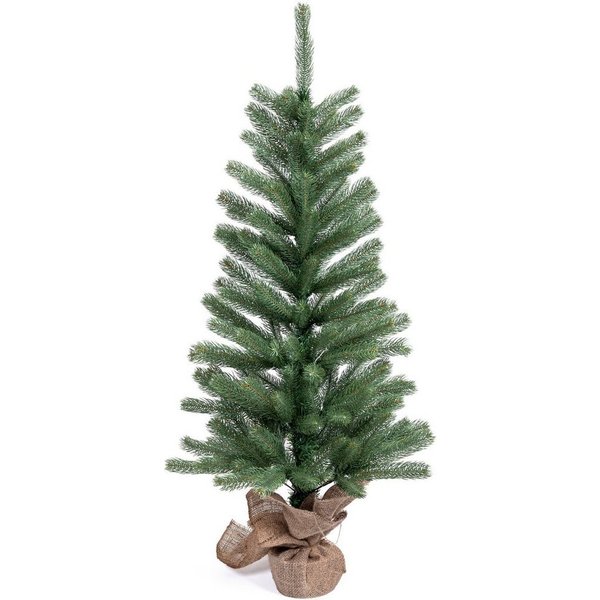 IC Winterworld Künstlicher Weihnachtsbaum Tannenbaum, künstlicher Christbaum, Nordmanntanne, Weihnachtsdeko mit Jutebeutel um den Betonfuß