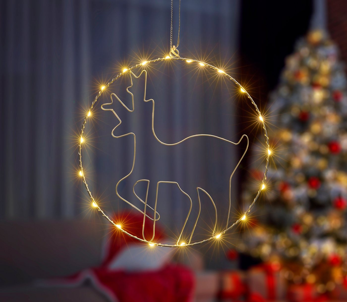 IC Winterworld LED Dekolicht Weihnachtsdeko, LED fest integriert, Warmweiß, Beleuchteter Metall-Ring mit Rentier-Motiv, Ø ca. 30cm – Bild 3 von 5