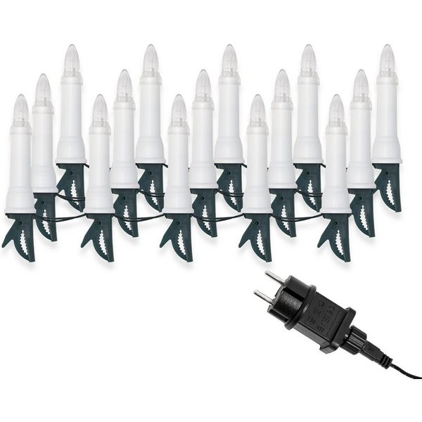 IC Winterworld LED-Lichterkette LED Lichterkette Weihnachtsbaum für außen und innen (IP44), Strom, 15-flammig, ohne Batterien, Riffel-Weihnachtskerzen für den C