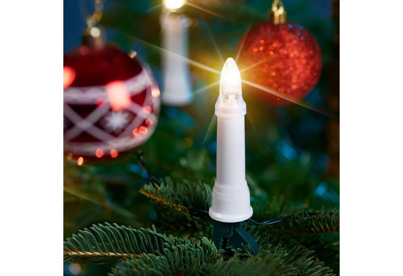 IC Winterworld LED-Lichterkette LED Lichterkette Weihnachtsbaum für außen und innen (IP44), Strom, 15-flammig, ohne Batterien, Riffel-Weihnachtskerzen für den C – Bild 2 von 4