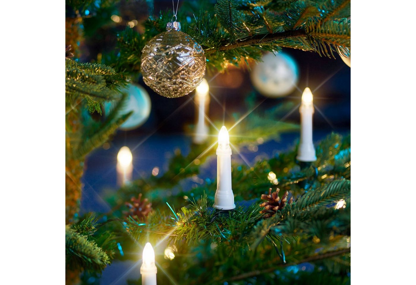 IC Winterworld LED-Lichterkette LED Lichterkette Weihnachtsbaum für außen und innen (IP44), Strom, 15-flammig, ohne Batterien, Riffel-Weihnachtskerzen für den C – Bild 3 von 4
