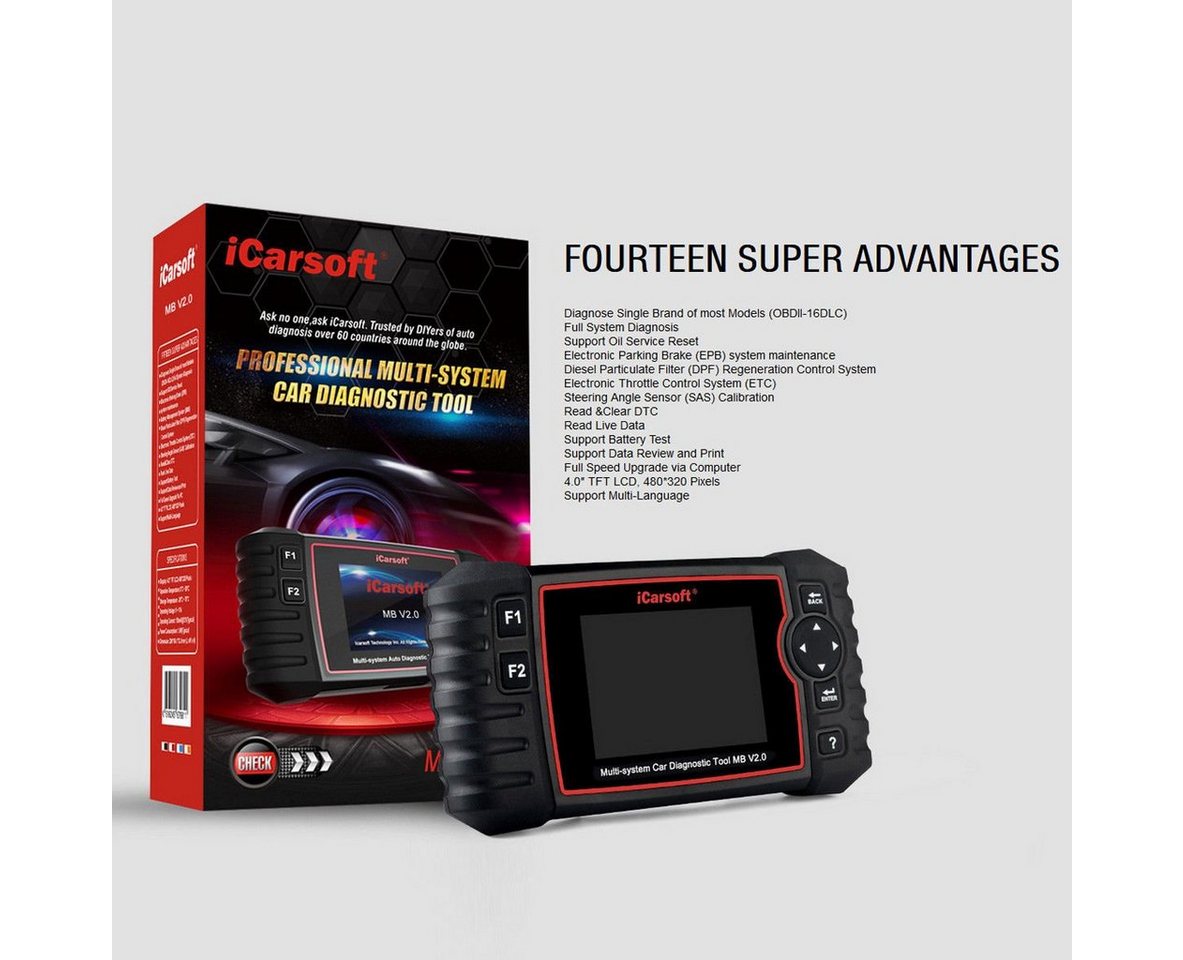 iCarsoft OBD2-Diagnosegerät MB V2.0 Auslesen, Wartung und Service für Mercedes, Sprinter, Smart – Bild 5 von 5