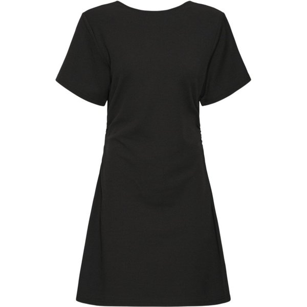 ICHI Midikleid schwarz,Freizeit,Polyester,Unifarben,Rundhals,Kurz,Regular Fit