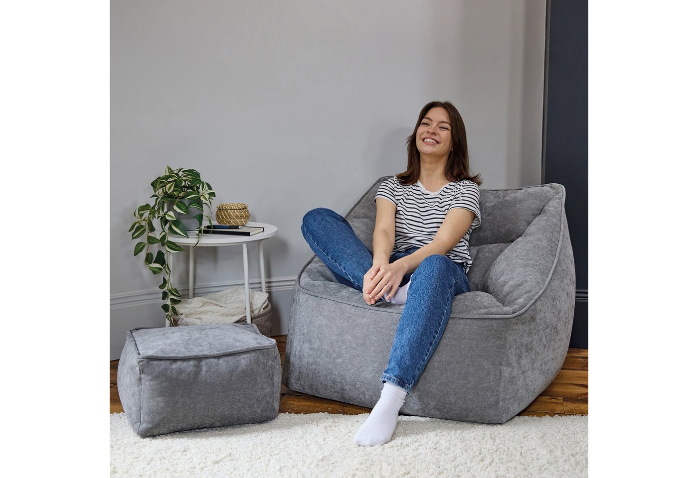 icon Sitzsack chenille premium Sessel „Natalia" mit Hocker (Spar-Set, 1 x Sitzsack-Sessel, 1 x Fußhocker), Sitzsack XXL, Made in Germany, für Erwachsene & Kinde – Bild 2 von 5