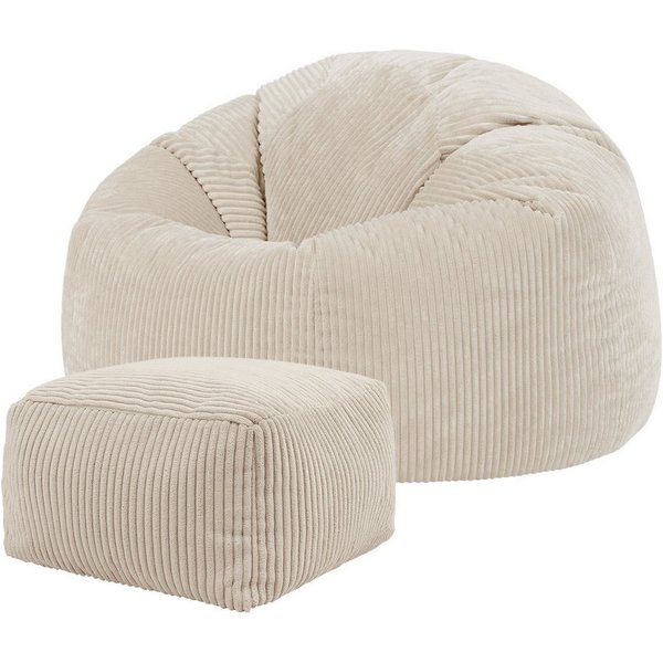 icon Sitzsack Erwachsene aus Cord „Kingston“ mit Hocker (Spar-Set, 1 x Sitzsack, 1 x Fußhocker), 85x50cm, Made in Germany, für Erwachsene & Kinder