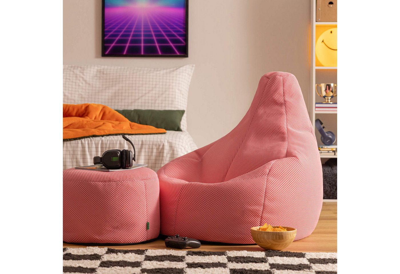 icon Sitzsack Sessel Gaming Stuhl aus Techmesh mit Hocker (Spar-Set, 1 x Sitzsack, 1 x Fußhocker), Sitzsack XXL, Gaming Sitzsack, Made in Germany, Erwachsene &  – Bild 3 von 5
