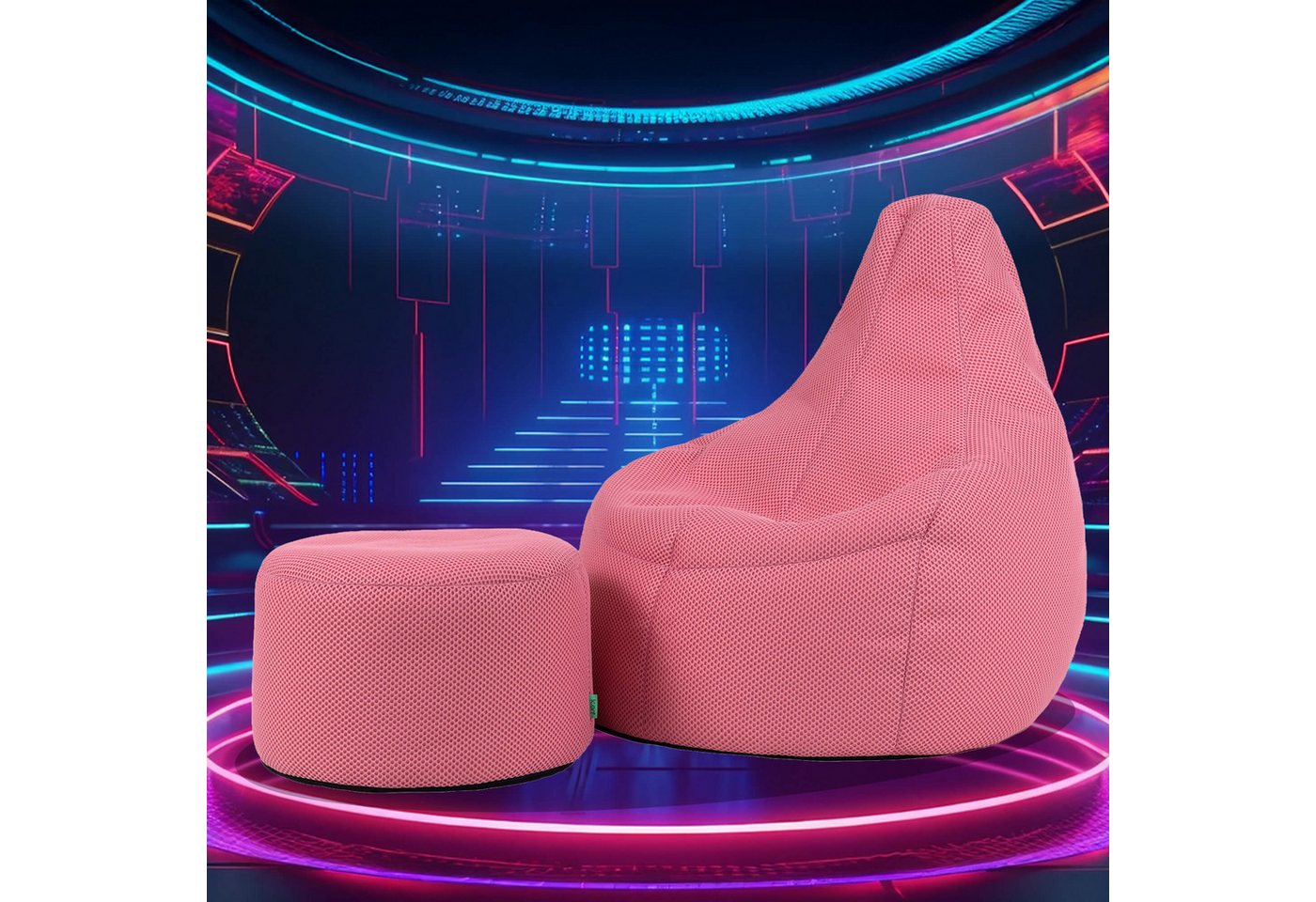 icon Sitzsack Sessel Gaming Stuhl aus Techmesh mit Hocker (Spar-Set, 1 x Sitzsack, 1 x Fußhocker), Sitzsack XXL, Gaming Sitzsack, Made in Germany, Erwachsene &  – Bild 4 von 5