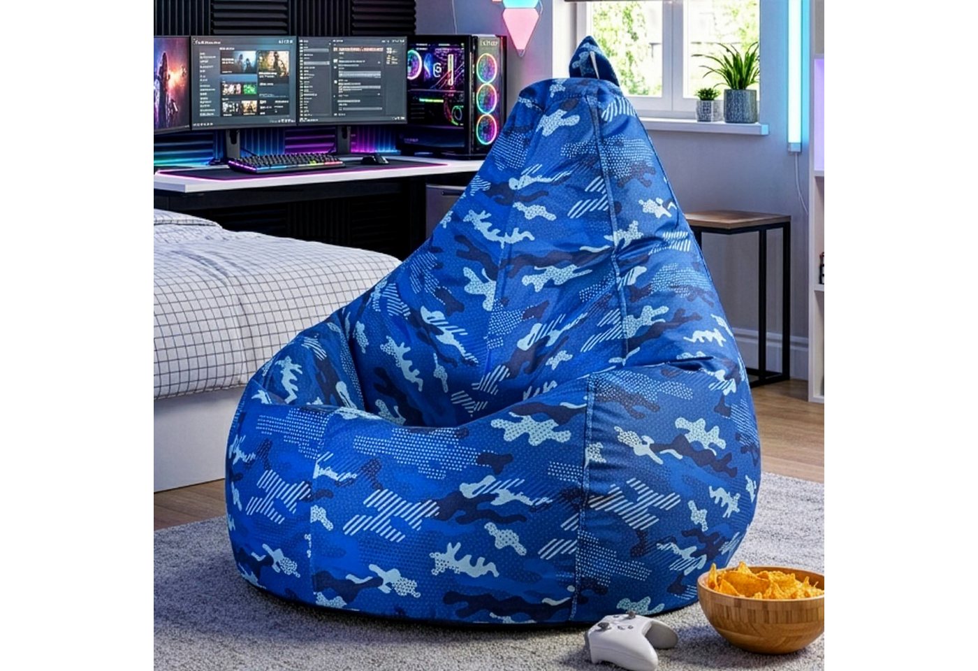 icon Sitzsack Sessel mit Rückenlehne Camouflage, Sitzsack XXL, Gaming Sitzsack, Made in Germany, Erwachsene & Kinder – Bild 3 von 5