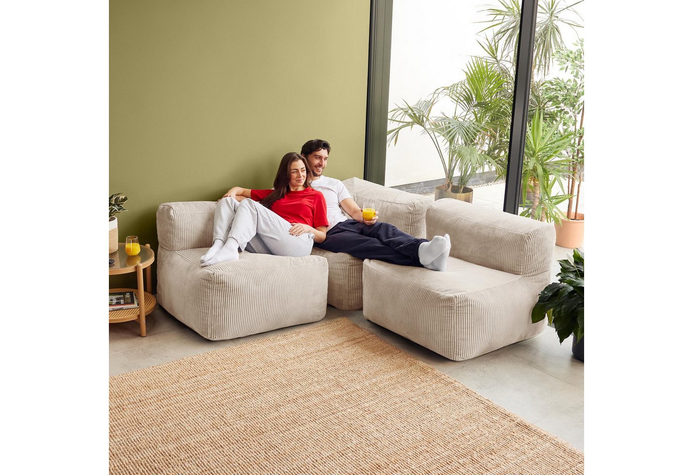 icon Sofa Modulares Ecksofa 3 Sitzer aus Cord Flauschig „Zen“, Spar-Set, Schaumstoff Füllung, für Wohnzimmer, für Schlafzimmer – Bild 2 von 5