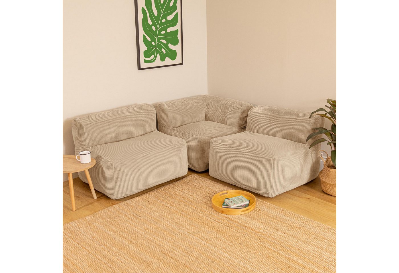 icon Sofa Modulares Ecksofa 3 Sitzer aus Cord Flauschig „Zen“, Spar-Set, Schaumstoff Füllung, für Wohnzimmer, für Schlafzimmer – Bild 3 von 5