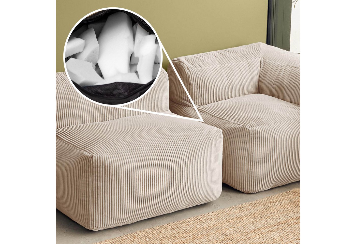 icon Sofa Modulares Ecksofa 3 Sitzer aus Cord Flauschig „Zen“, Spar-Set, Schaumstoff Füllung, für Wohnzimmer, für Schlafzimmer – Bild 4 von 5