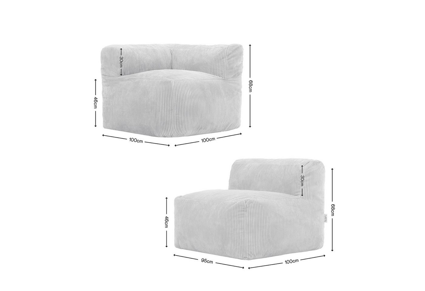 icon Sofa Modulares Ecksofa 3 Sitzer aus Cord Flauschig „Zen“, Spar-Set, Schaumstoff Füllung, für Wohnzimmer, für Schlafzimmer – Bild 5 von 5