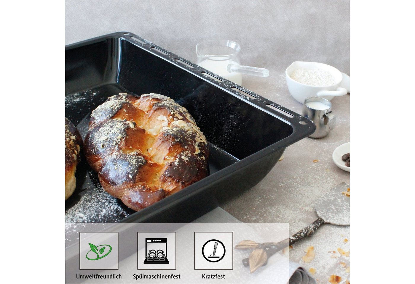ICQN Backblech 422 x 370 x 25 mm, Emaille, (1-St), Fettpfanne für Backofen und Herd, 42,2x37x2,5 cm – Bild 3 von 5