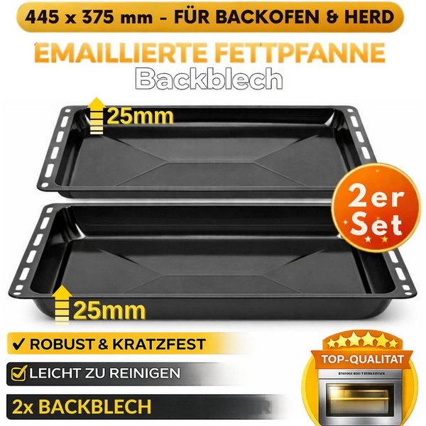 ICQN Backblech 445 x 375 x 25 mm, Emaille, (2-St), Passend für Whirlpool, Ignis, Bauknecht, Indesit, Algor, Neckermann
