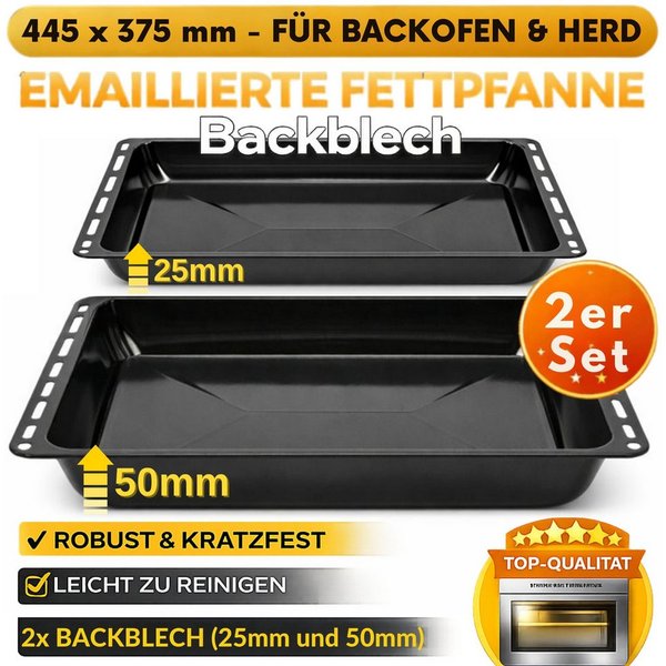 ICQN Backblech 445 x 375 x 25 und 50 mm, Emaille, (2-St), Passend für Whirlpool, Ignis, Bauknecht, Indesit, Algor, Neckermann