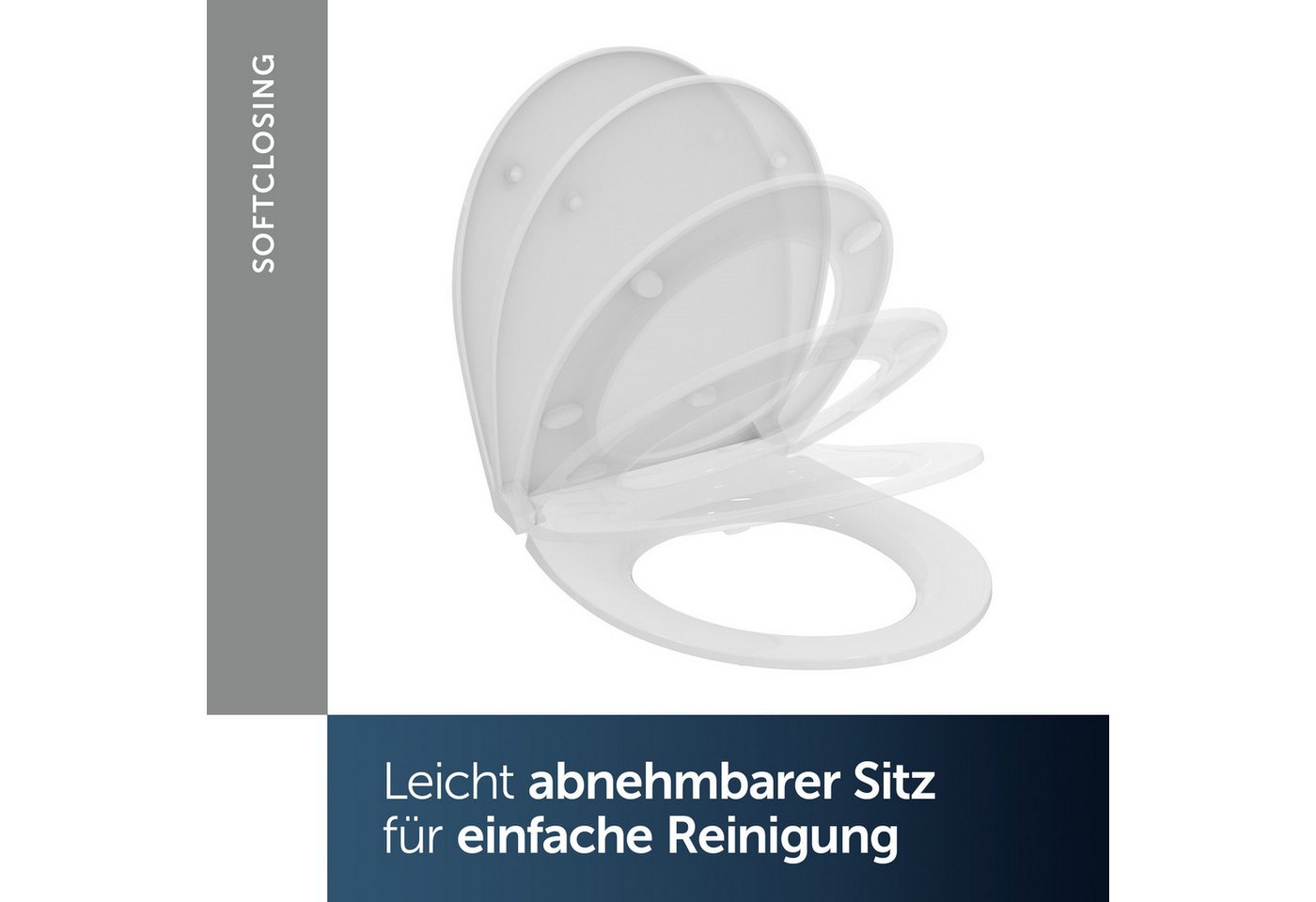 Ideal Standard WC-Sitz Universal ovaler WC-Sitz, WC-Sitz abgerundet mit langsamer Schließung, Antibakteriell – Bild 3 von 5