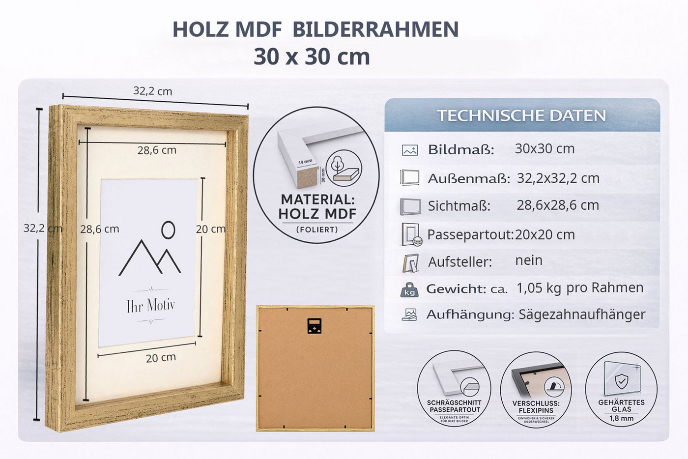 IDEAL TREND Bilderrahmen 3D Objektrahmen Holz Bilderrahmen quadratisch Wanddeko Collage Poster, für 1 Bilder (1 St), Natürliche Holzmaserung sichtbar, leichte F – Bild 4 von 4