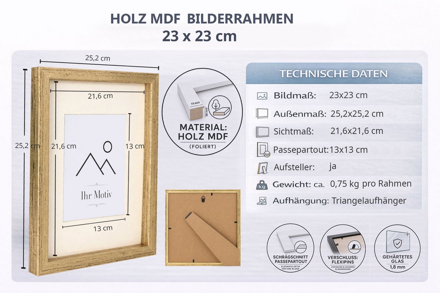 IDEAL TREND Bilderrahmen 3D Objektrahmen Holz Bilderrahmen quadratisch Wanddeko Collage Poster, für 1 Bilder (1 St), Natürliche Holzmaserung sichtbar, leichte F – Bild 2 von 5