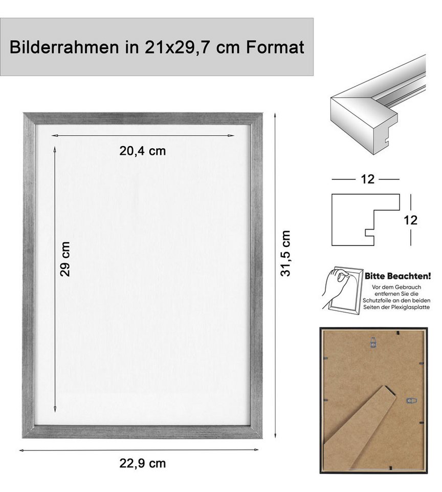 IDEAL TREND Bilderrahmen 3er 5er Set Holz Bilderrahmen Lifestyle Plexi Foto Rahmen Collage Wand, für 3 Bilder (3 St), Holz Bilderrahmen mit Papiereinleger und K – Bild 5 von 5