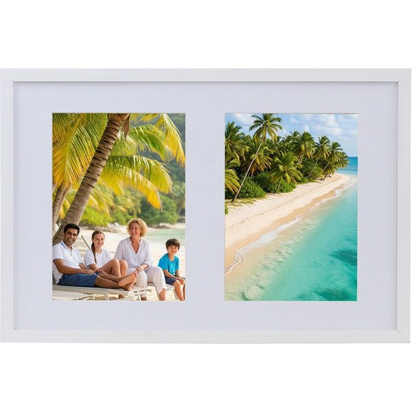 IDEAL TREND Bilderrahmen Multiframe Collage Bilderrahmen Holz Fotos Massivholz Bilderrahmen mit, für 2 Bilder (1 St), Schrägschnitt Passepartout
