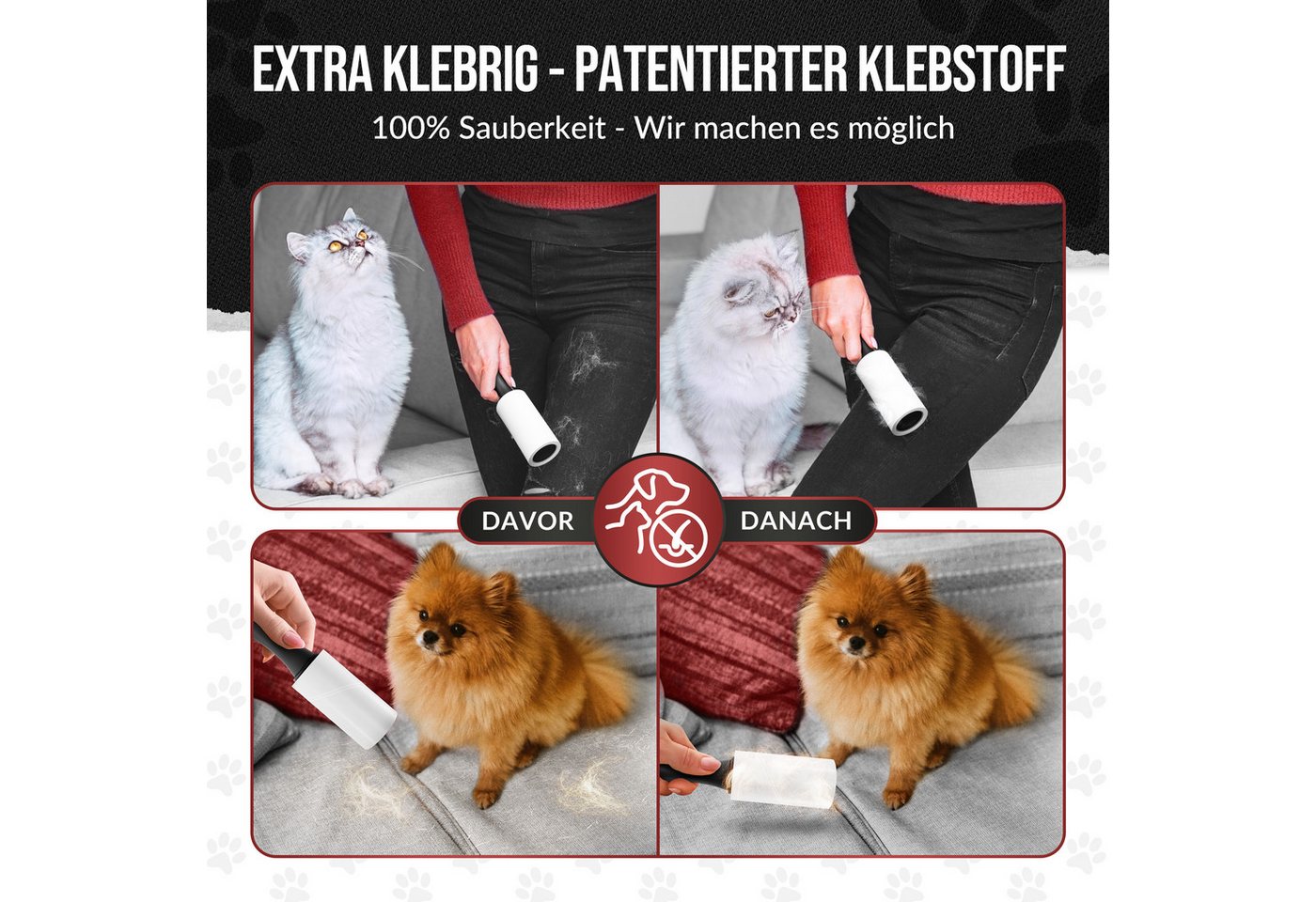 IDEALTASTIC Fusselroller Fusselrolle Tierhaare & Kleidung im Vorteilspack Fusselentferner, 2x Griff & 5x100 Blatt, INKL. 2X STAUBSCHUTZKAPPE – Bild 3 von 5