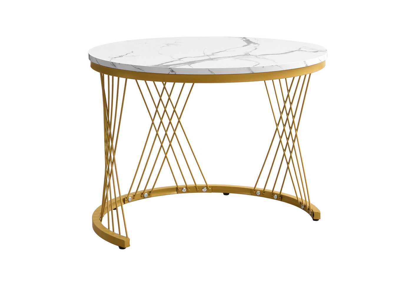 IDEASY Couchtisch 2-teiliges, weiß+gold in Nestform, 60*60*46cm & 50*50*30.8cm, (runde Tische mit hochglänzender Marmoroptik, 2 Schubladen), bis 30kg belastbar, – Bild 4 von 5