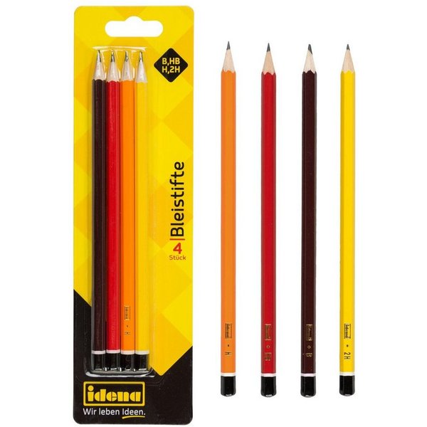 Idena Bleistift Bleistifte - 4 Stück, Härtegrade B/HB/H/2H