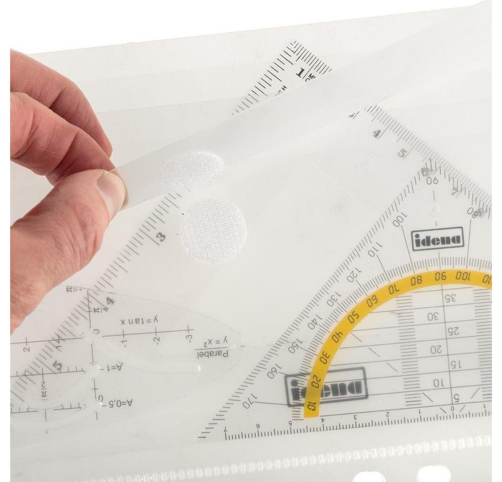 Idena Geodreieck Geometrie-Set, 6-teilig, 2 Lineale, Zeichendreieck, Parabel, Geodreieck und abheftbare Mappe – Bild 5 von 5