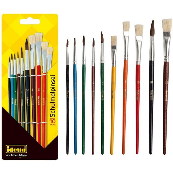 Idena Malpinsel Schulmalpinsel-Set - 10-teilig, (Set, Haarpinsel in 1, 2, 3, 4, 6, 10 & Borstenpinsel in 6, 8, 10, 12)