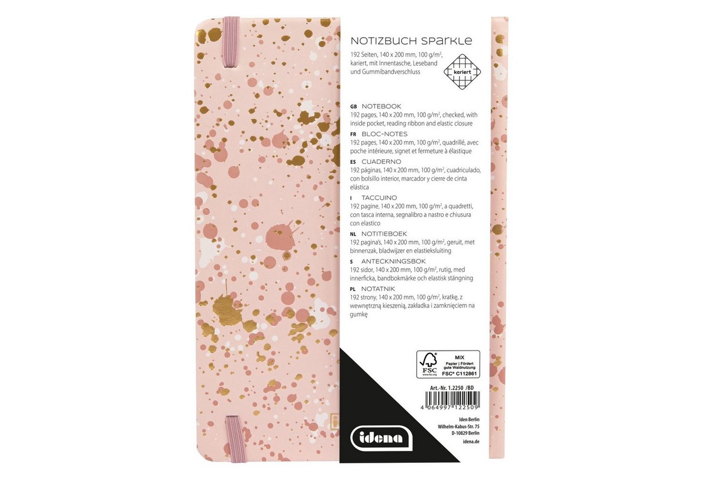 Idena Notizbuch Notizbuch Sparkle Rosé - kariert, 100 g/m² – Bild 2 von 5