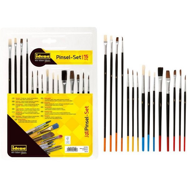 Idena Pinsel Pinsel-Set - 15-teilig, mit Haar-, Borsten- und Aquarellpinsel