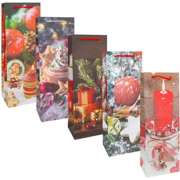 Idena Tragetasche Flaschentasche Weihnachten - sortierte Motive, 35 x 12,5 x 9 cm